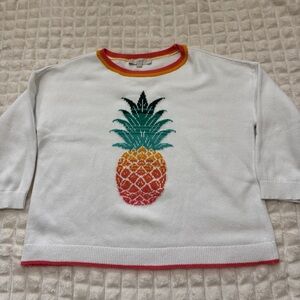 Loft Large White Pineapple Sweater ~ Preppy Beach Coastal Nautical